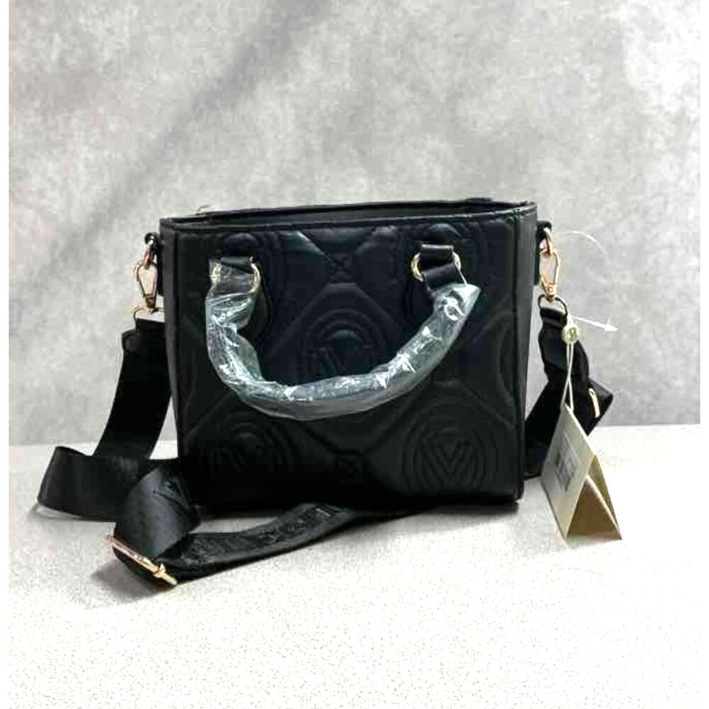 Valentino Orlandi Black Vegan Leather Quilted Satchel Crossbody Bag NWT Gold